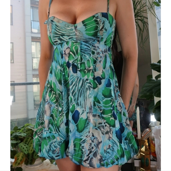 Marciano Dresses & Skirts - Vintage Marciano Silk Bubble Hem Mini Strappy Dress